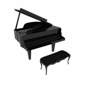 Grand Piano And Bench 3d model