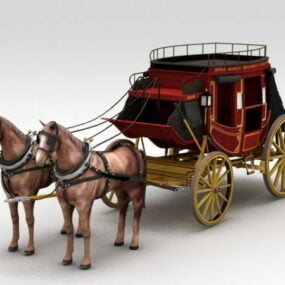 Coach Carriage With Horse 3d model