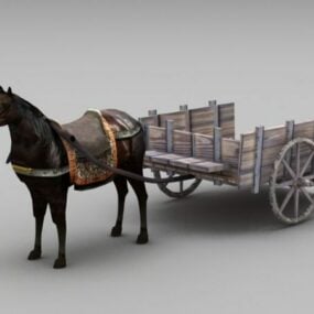 דגם תלת מימד של כרכרה עם סוס