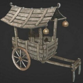 Vieux chariot à roues en bois modèle 3D