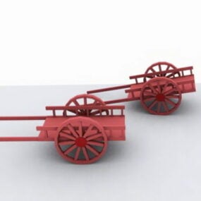 Drewniany wózek z bykami Model 3D
