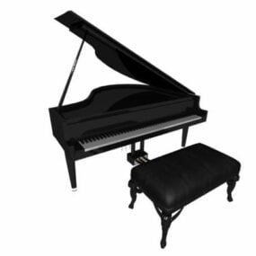 Piano à queue noir avec banc modèle 3D