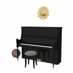 黒のピアノと装飾品3Dモデル