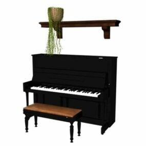 Upprättstående piano och bänk 3d-modell