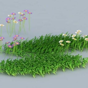 نموذج العشب والزهور ثلاثي الأبعاد