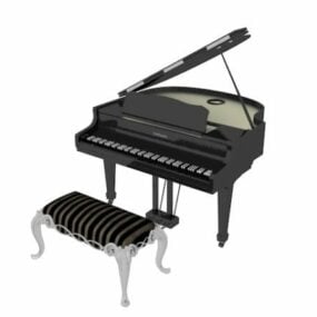 Piano de cola y banco de piano modelo 3d