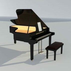 Mô hình đàn piano và ghế dài 3d