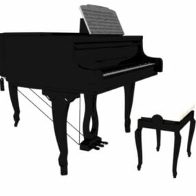 Acoustic Grand Piano And Stool 3d model