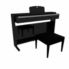 Black Upright Piano With Stool 3d model