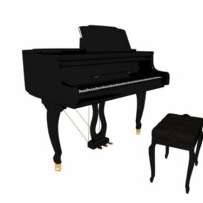 Grand Piano With Piano Stool 3d model