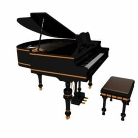 Black Grand Piano With Bench 3d model