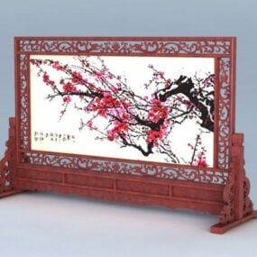 Antique Chinese Carved Screen 3d model