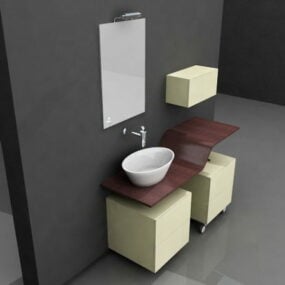 Vanité de salle de bain jaune à lavabo simple modèle 3D