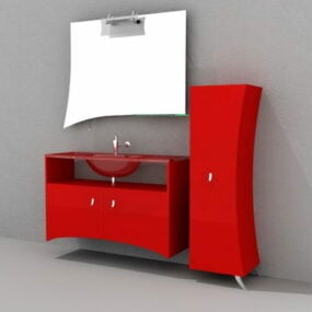 赤いバスルームの化粧台キャビネット3Dモデル