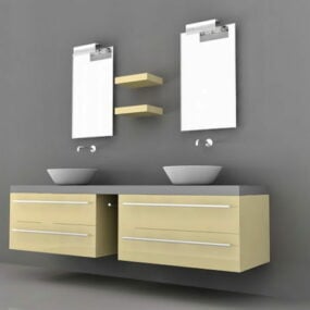 Mô hình 3d bàn trang điểm phòng tắm bồn rửa đôi