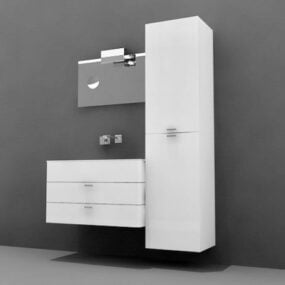 White Bathroom Vanity With Tall Cabinet 3d model