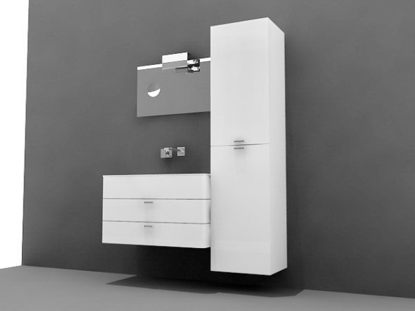 White Bathroom Vanity With Tall Cabinet Free 3d Model Dwg Max