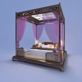 3d модель китайського ліжка з балдахіном