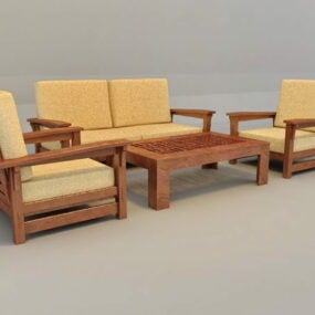 3д модель традиционного дивана с деревянной отделкой