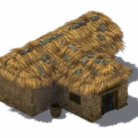 Antigua cabaña con techo de paja modelo 3d
