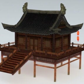 Modello 3d del padiglione cinese del giardino acquatico