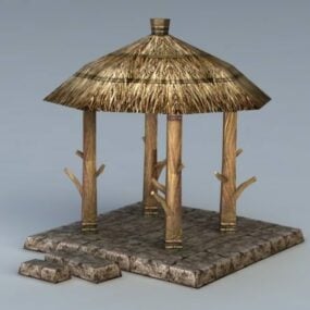 Gazebo met rieten dak 3D-model