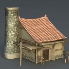 タワーのある砂漠の建物3Dモデル