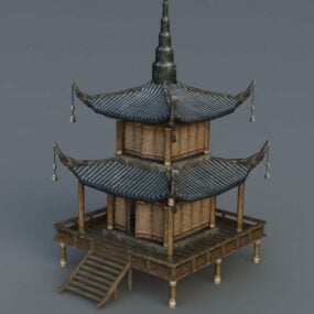 דגם תלת מימד של פגודה סינית בניין עתיק