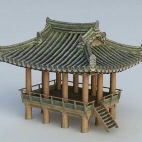 Gazebo chino estructura de madera modelo 3d