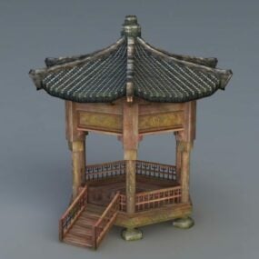 Bâtiment de pavillon extérieur avec banc modèle 3D
