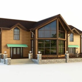 Modelo 3D de linda casa de madeira