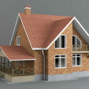 Modelo 3D clássico da casa de tijolo vermelho