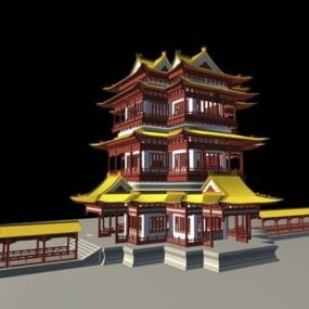 Modello 3d della costruzione del tempio buddista cinese