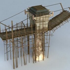 3D-Modell einer mittelalterlichen Zugbrücke aus Holz