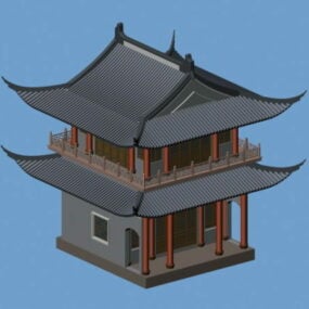 Modelo 3d de arquitectura tradicional coreana.