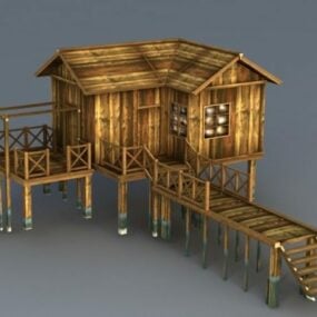 Model 3D starej drewnianej kabiny plażowej