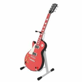 Standda Kırmızı Elektro Gitar 3D model