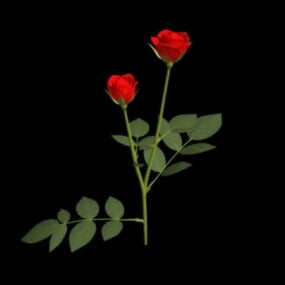 3D model větve červené růže