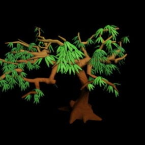Sarjakuvapuu, jossa on oksia ja lehtiä 3d-malli