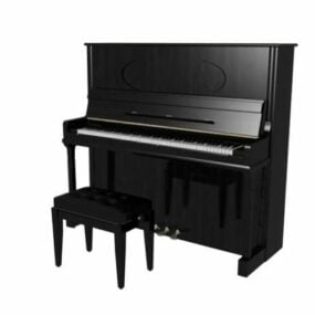 Black Upright Piano And Bench 3d model