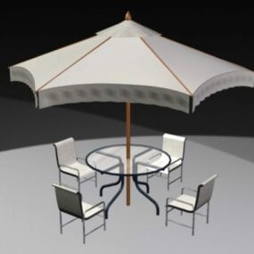 Set da patio esterno con ombrellone modello 3d