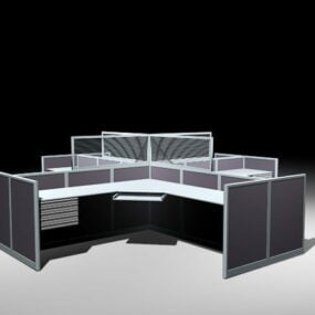Model 3D stacji roboczych z czterema kabinami