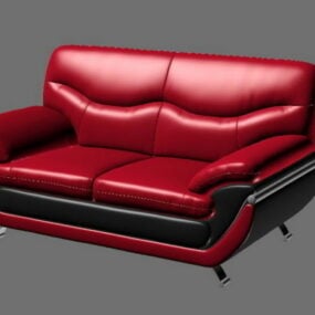 3д модель красного кожаного дивана на двоих