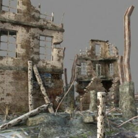 Modello 3d degli edifici in rovina della zona di guerra