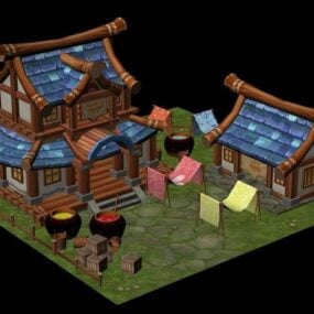 Kreslený čínský dům 3D model