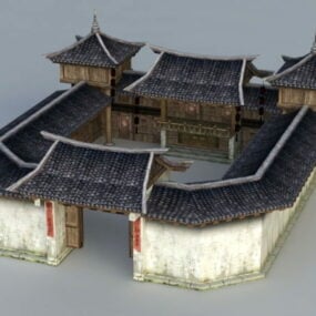 โมเดล 3 มิติของบ้านลานจีนโบราณอันอุดมสมบูรณ์