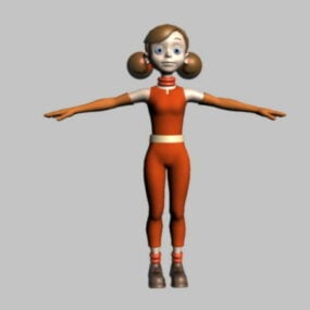 Modelo 3d de personagem de desenho animado de garota fofa
