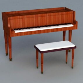 Dik Piyano ve Tabure 3d modeli