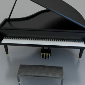 Czarny fortepian ze stołkiem Model 3D