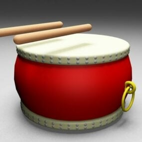 Chinese Drum With Sticks 3d model